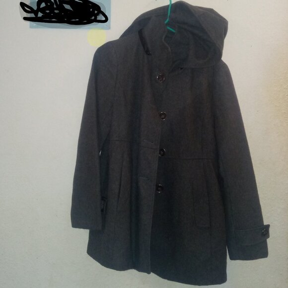 Kenneth Cole Reaction grey jacket with hood warm business wear women size 10 - Picture 1 of 4